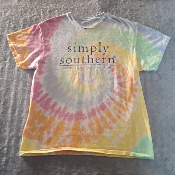 Simply Southern Tie Dye T-Shirt Casual Short Sleeve Size Large Double-Sided - Picture 1 of 7